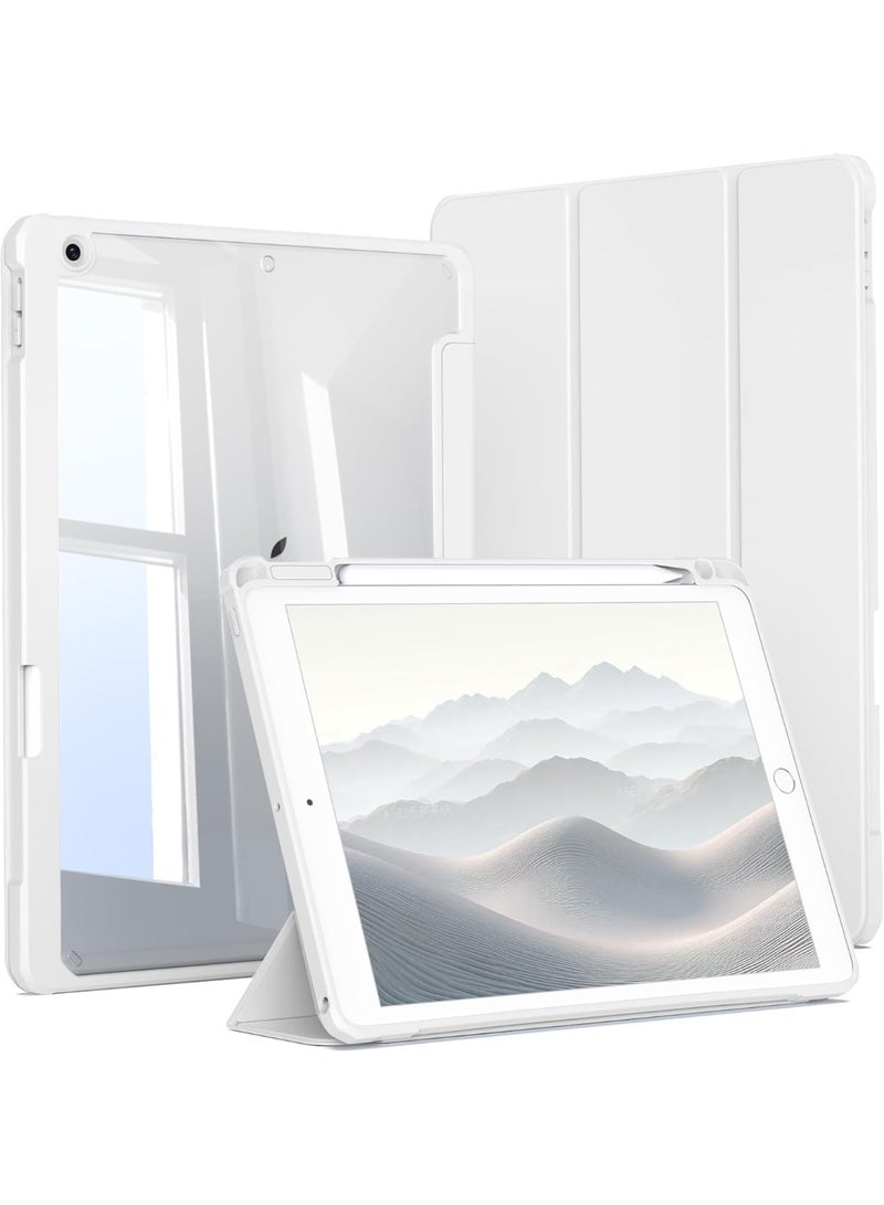 فكرة حافظة هجينة متوافقة مع iPad من الجيل التاسع/الثامن/السابع (طراز 2021/2020/2019، 10.2 بوصة) - غطاء مقاوم للصدمات مع غلاف خلفي شفاف وممسك أقلام، وظيفة الاستيقاظ/السكون التلقائي - Image 1